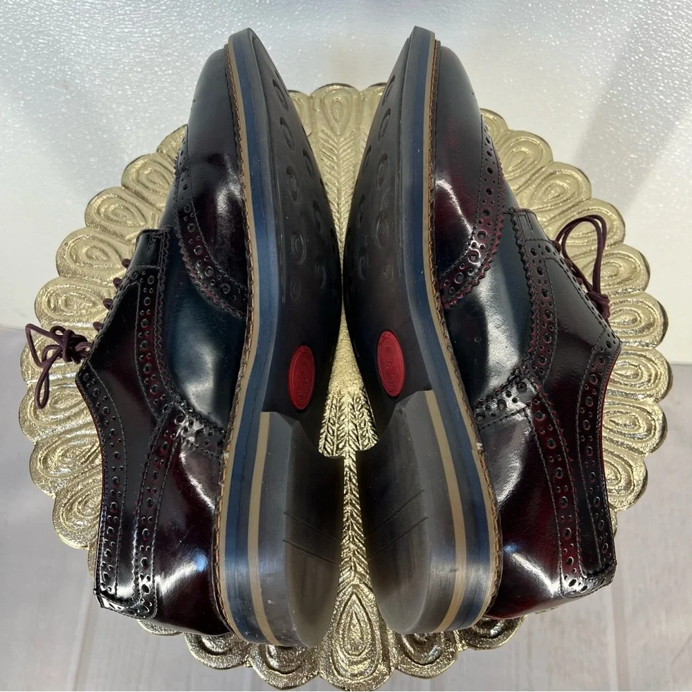 Base London Men’s Leather Brogue Wingtip Oxford Dress Shoes Burgundy‎